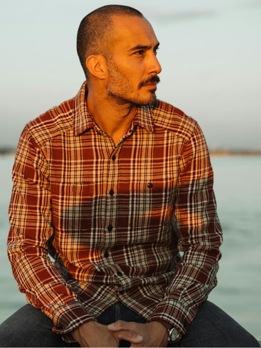 Flint And Tinder Menโs Work Shirt Cotton Crossback Small Rust Plaid Flannel